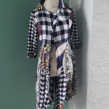 Feratelli Black White Multicolor Patchwork Collared Shirt Dress M