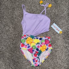 NWT Girls Cat  Jack One Piece Cut Out Purple Fruit Swimsuit Size S 6/7