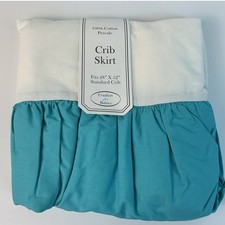 American Baby Company Crib Skirt Teal White Cotton Percale 28x52 Standard