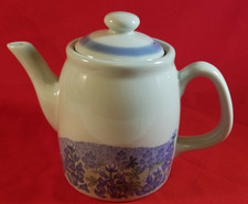Vintage Otagiri Tea Pot White and Blue Flowers Stoneware Japan Hand Crafted