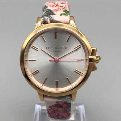 Ted Baker Ruth Womens Watch 37mm Gold Tone Floral Pink Leather Strap New Battery