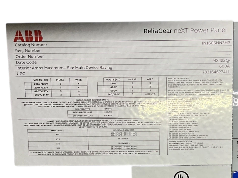 GE ABB ReliaGear Next 800 amp Main Breaker Panel 480v 3 Phase IN1606NN3H2 - Image 3 of 4