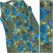Floral Green and Blue Shift Dress Sleeveless Crinkle Fabric AGB Women’s Size 10