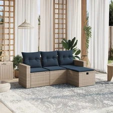 4 Piece Patio Sofa Set with Cushions Gray Poly Rattan