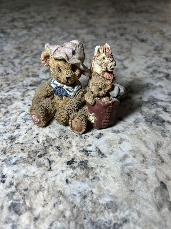 Vintage Collectable Teddy Bear with Bag Full of Toys Statue Figurine Circa 1990s