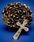 Vintage Catholic Coffee Swirl Milk Glass Rosary, Silver Tone Crucifix, France