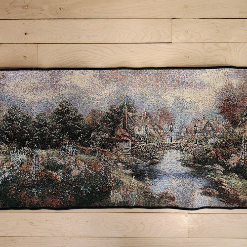 Thomas Kinkade "Lamplight Bridge" Table Runner 70" x 13" Tapestry Cottages - Picture 4 of 11