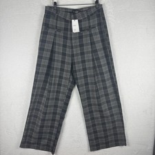 Cider Pants Womens XL Gray Plaid Wide Leg Zip Fly Back Pockets New Tags Stretch