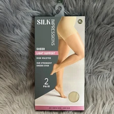 Silk Impressions Sheer Light Support Tights Womens Size XL Beige High Waisted