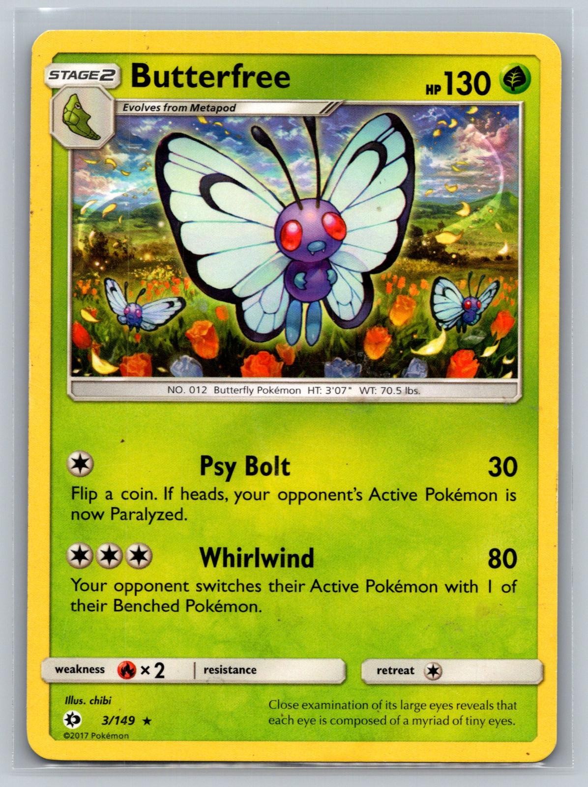 Butterfree 3/149 Rare SM Base Set Pokemon Card A007-027 Lightly Played