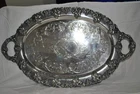 Vintage Silver Plated Large Footed serving tray 25”x15.5” grapes & leaves #0015