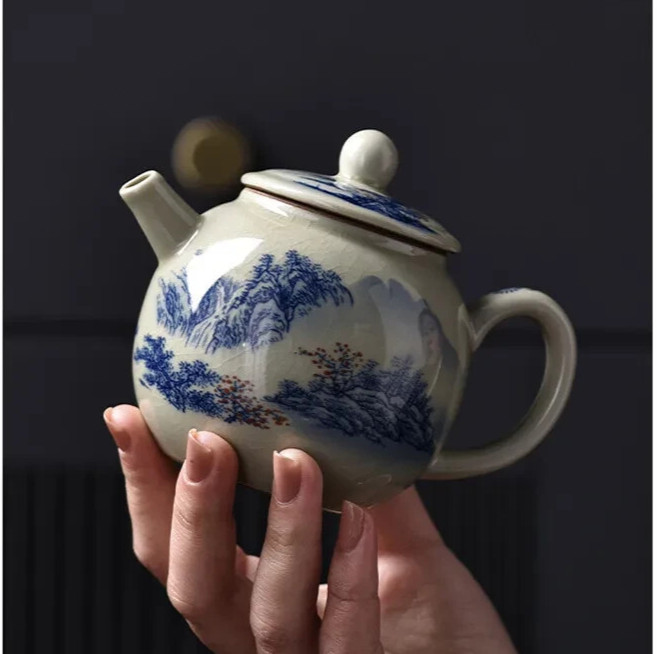 200ML Chinese Ceramic Teapot Ru Kiln Tea Kettle Handmade Porcelain Teapot
