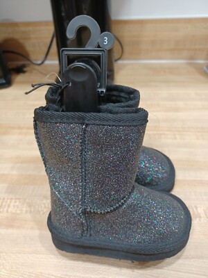 Little Girls Sparkly Black Boots, Size 3