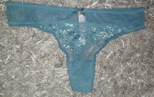 NEW VS body by victoria Lace thong Panty size medium Teal shine 