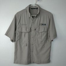 Eddie Bauer Fishing Shirt Men's Small Tan Short Sleeve Athleisure Top Flaws