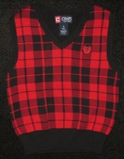 NEW RALPH LAUREN BOYS SWEATER VEST 4 CREST PULLOVER RED  BLACK PLAID