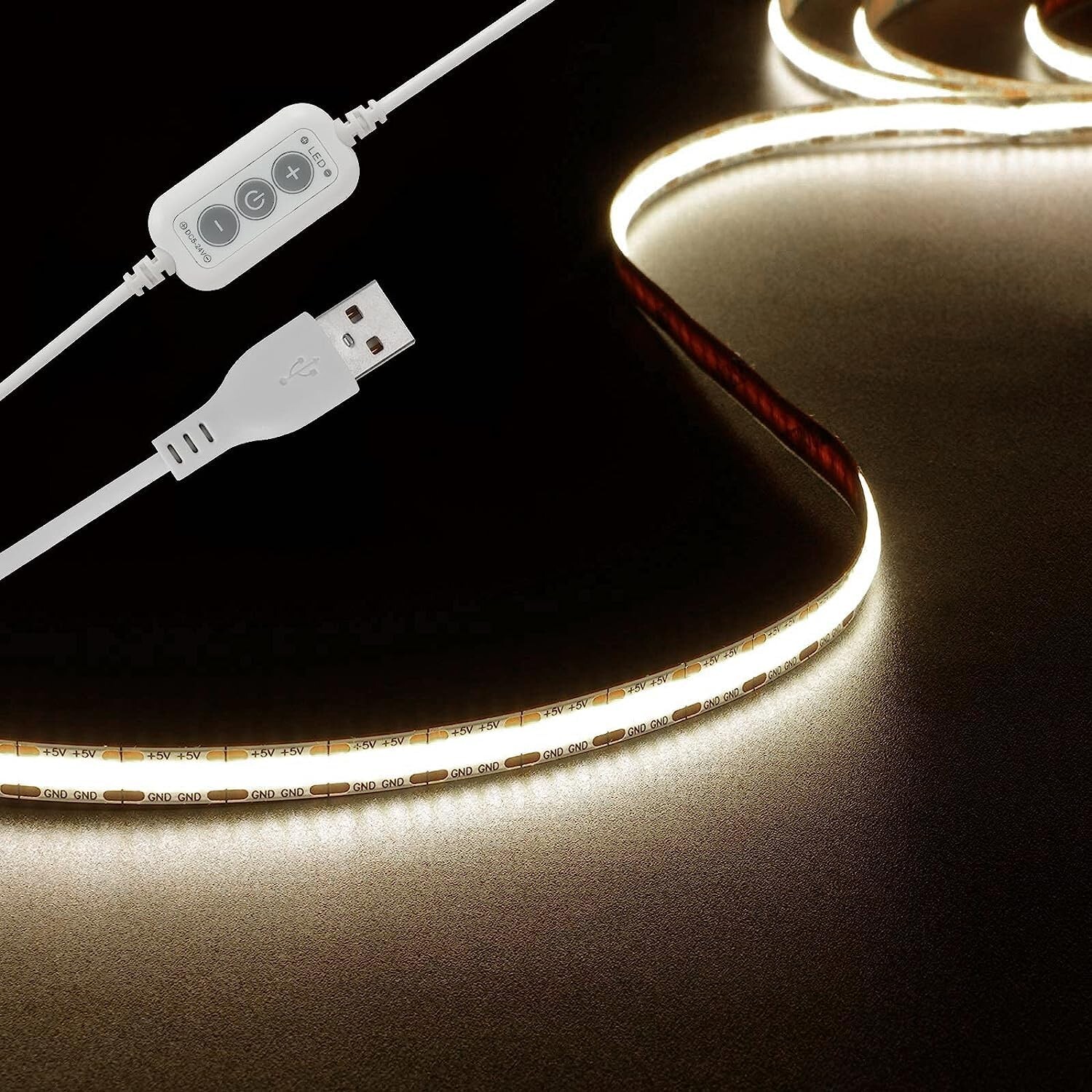 5V LED Strip 4.9ft-480LEDs Dimmable USB Strip Lights 4000K White LED Strip Li...