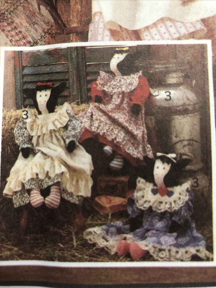 Vtg 90s cloth rag doll craft pattern Prairie Style yarn hair 24" Cow doll too - Image 3 of 4