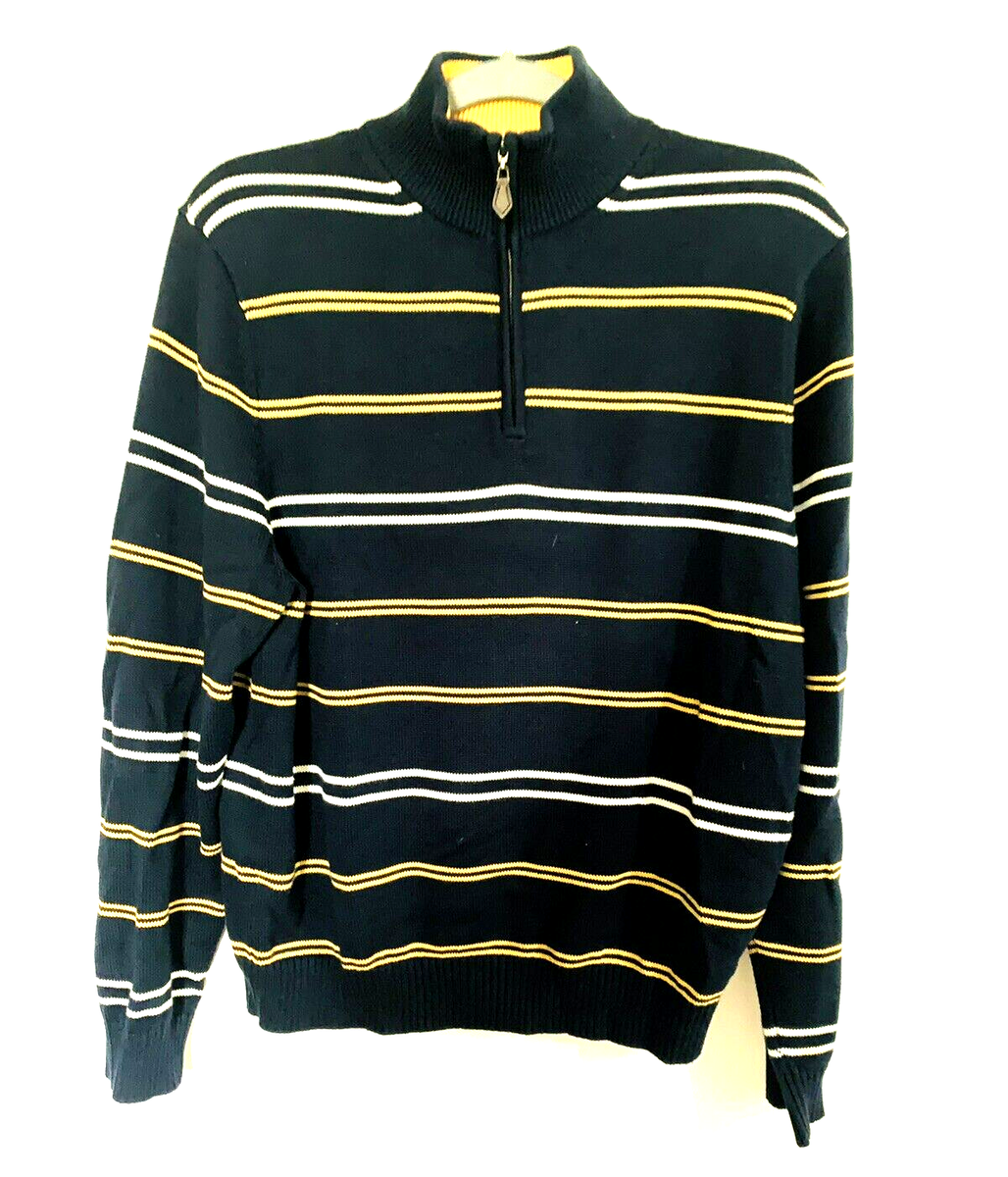 Vintage Brooks Brothers Men Small Cotton 1/4 Zip Sweater Navy Blue