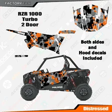 Gray Orange Distressed Camo Graphics kit fit Polaris RZR 1000 2 Door Turbo 14-18