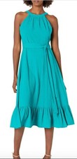 Calvin Klein Women's Midi Dress Halter Tie Neck w/Sash Size 2 Color/Jungle New