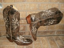 Corral 308 Square Toe Glitter Inlay Western Boot 8.5 M/Rhinestones/Brown SRP 290