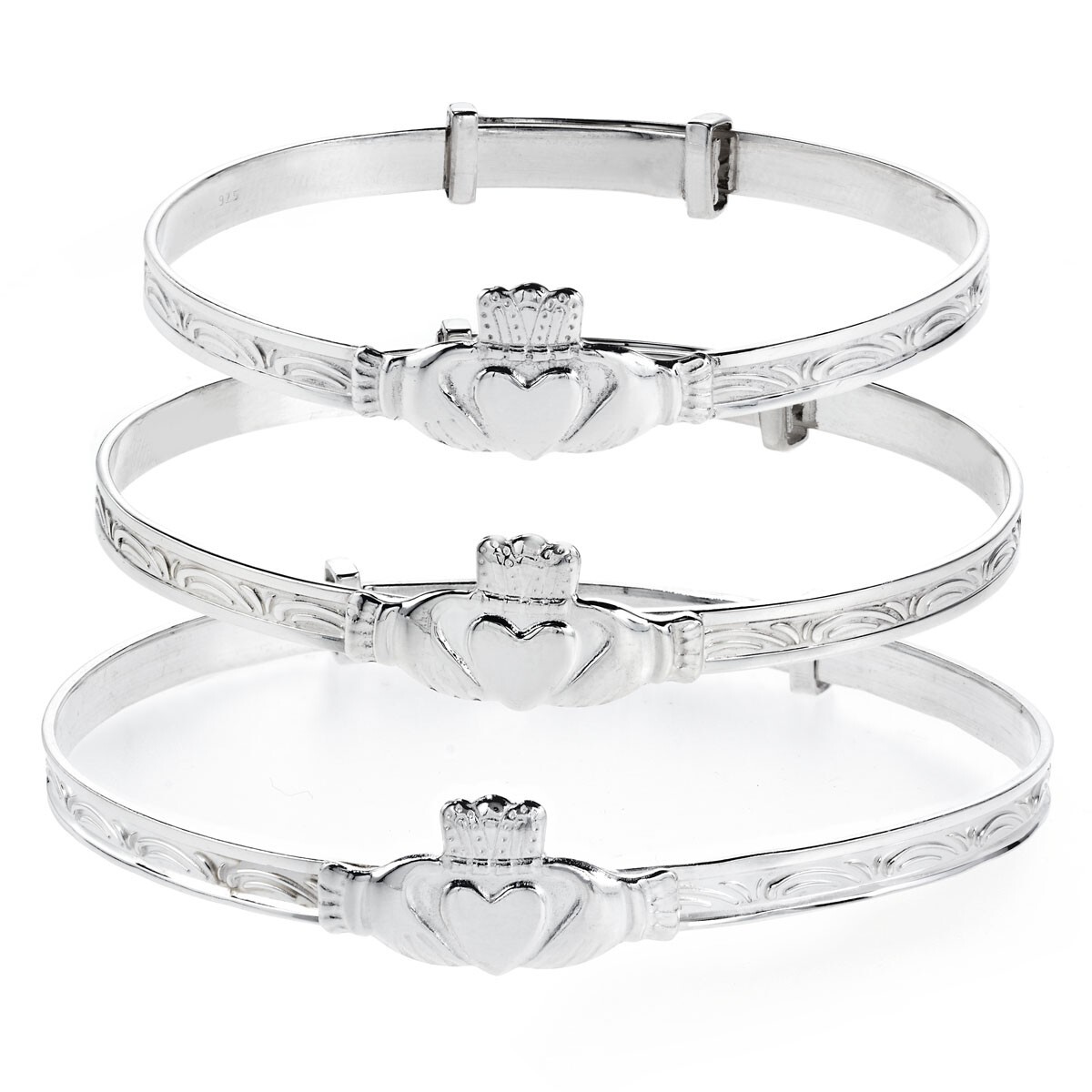 STERLING SILVER CLADDAGH EXPANDABLE ID BRACELET LADIES MAIDS BABIES GIFT BOX