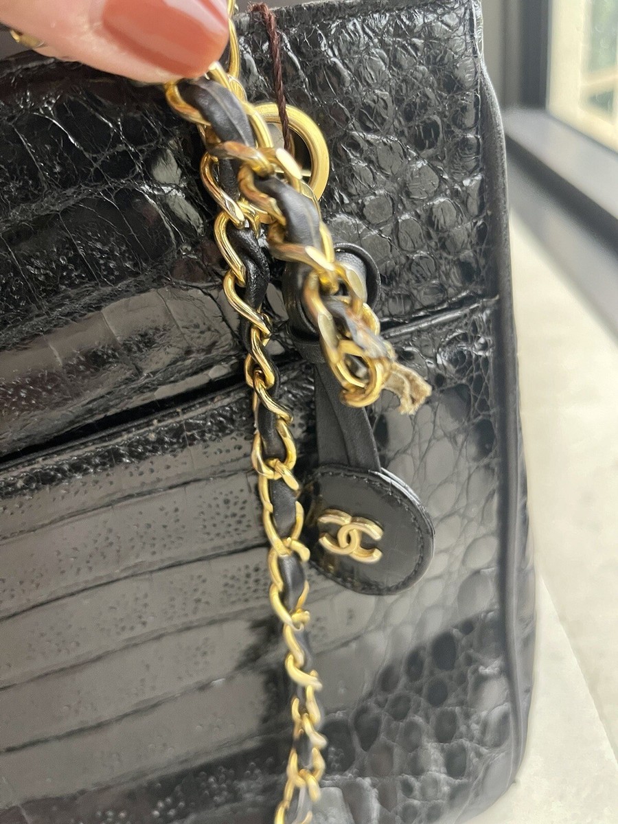 Unique Authentic Fantastic Vintage Black crocodile Chanel Shoulder