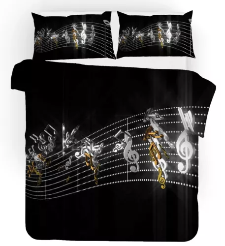 Musik-Noten Schwarz Bettwäsche Set Kissenbezüge 80x80 Anpassbar Bettbezug135x200 - Bild 3 von 4
