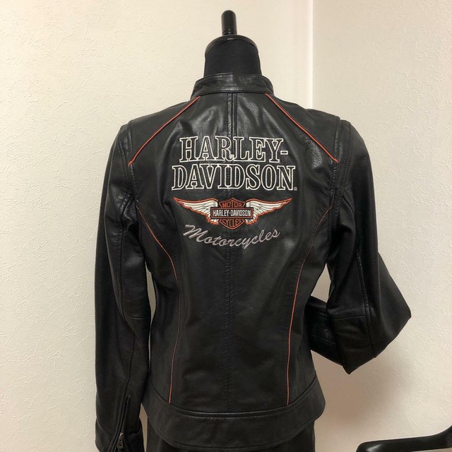 Harley Davidson Leather Jacket Blouson Outer Women's M Size Logo Black