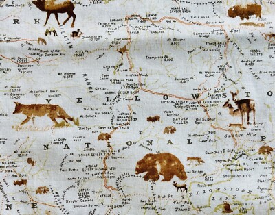 YELLOWSTONE NATIONAL PARK Map Animal Cotton Fabric Henry Glass Jan Beach HY