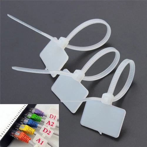 100 Stück weiße Kunststoff-Nylon-Markierungsetiketten, Aufkleber, Kabelbinder