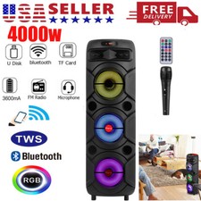 4000W Bluetooth Speaker Portable 3 8"Subwoofer Heavy Bass Party DJ System Mic