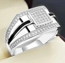 Pave Set 0.46CT Real Moissanites In 10K White Gold Men's Engagement Wedding Ring