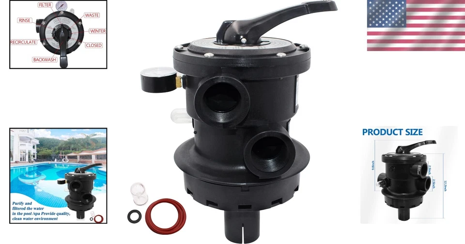 Multi Port Valve Glass Rubber 1.5 Inch 7-Position Water Control for Sand Filter - Image 2 of 4