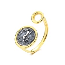 Anello replica moneta antica coniglio siciliano oro 18 carati su argento massiccio R1049