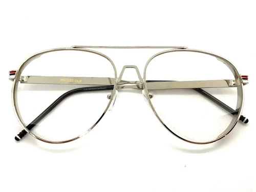Mens Women Classic Vintage Retro Style Clear Lens EYE GLASSES Silver Metal Frame