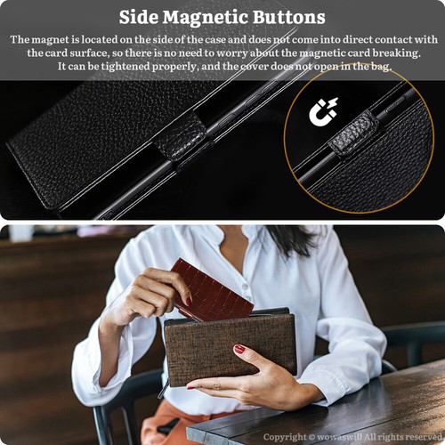 Genuine Cowhide Leather Wallet Card Case Crocodile Pattern For iPhone Magnetic - Picture 4 of 15