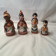 Vtg Mexican Folk Art Tonala Style Pottery 4 Pc Set Hand Painted Terracotta Clay 