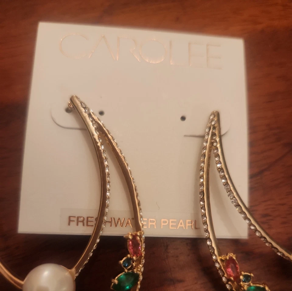 Pendientes Carolee Tono Dorado con Perlas de Agua Dulce Drama Aro Toda la Noche Nuevos con Etiquetas Foto 4 de 4