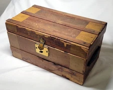 Antique Wooden Doll Trunk with Insert, Leather Handles 1920s