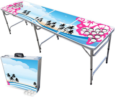 8-Foot Folding Beer Pong Table W/Cup Holes - Hibiscus Edition