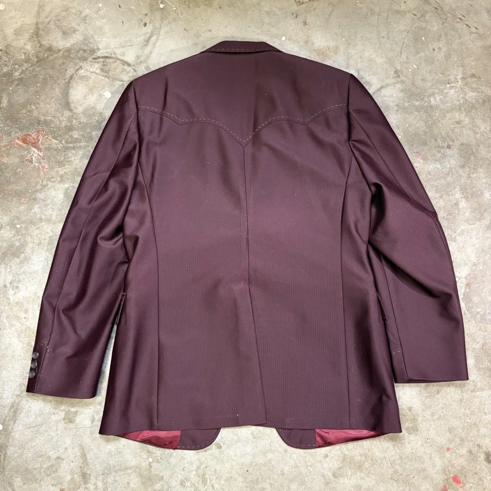 Men H Bar C 3 Piece Suit Burgundy Vest Blazer Pants Ranchwear Vintage 40R 34x33 - Image 3 of 4