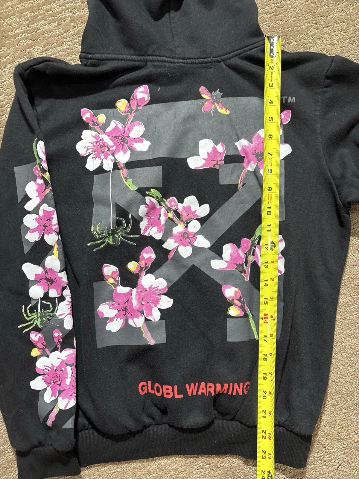Felpa con cappuccio 2013 Main Label Off White nera Global Warming Blossom Virgil Abloh taglia M