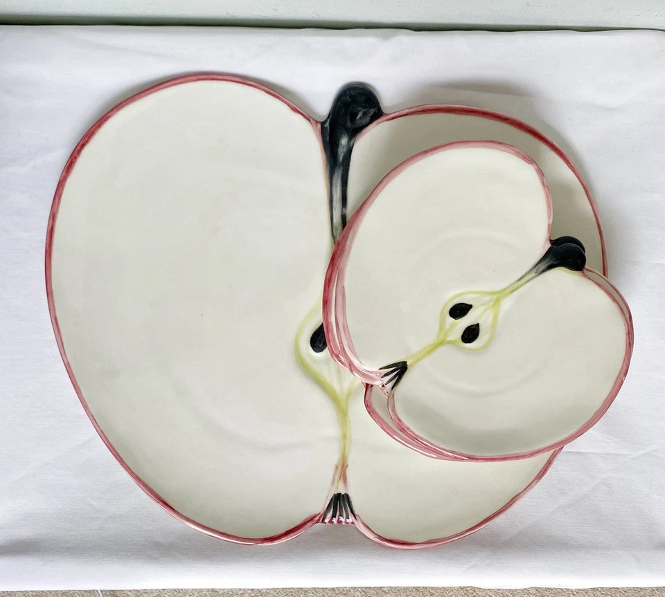Vtg 60s Ernestine Salerno Pottery Apple Shape Ceramic Dish 6 Side Plates Signed - Image 2 of 4