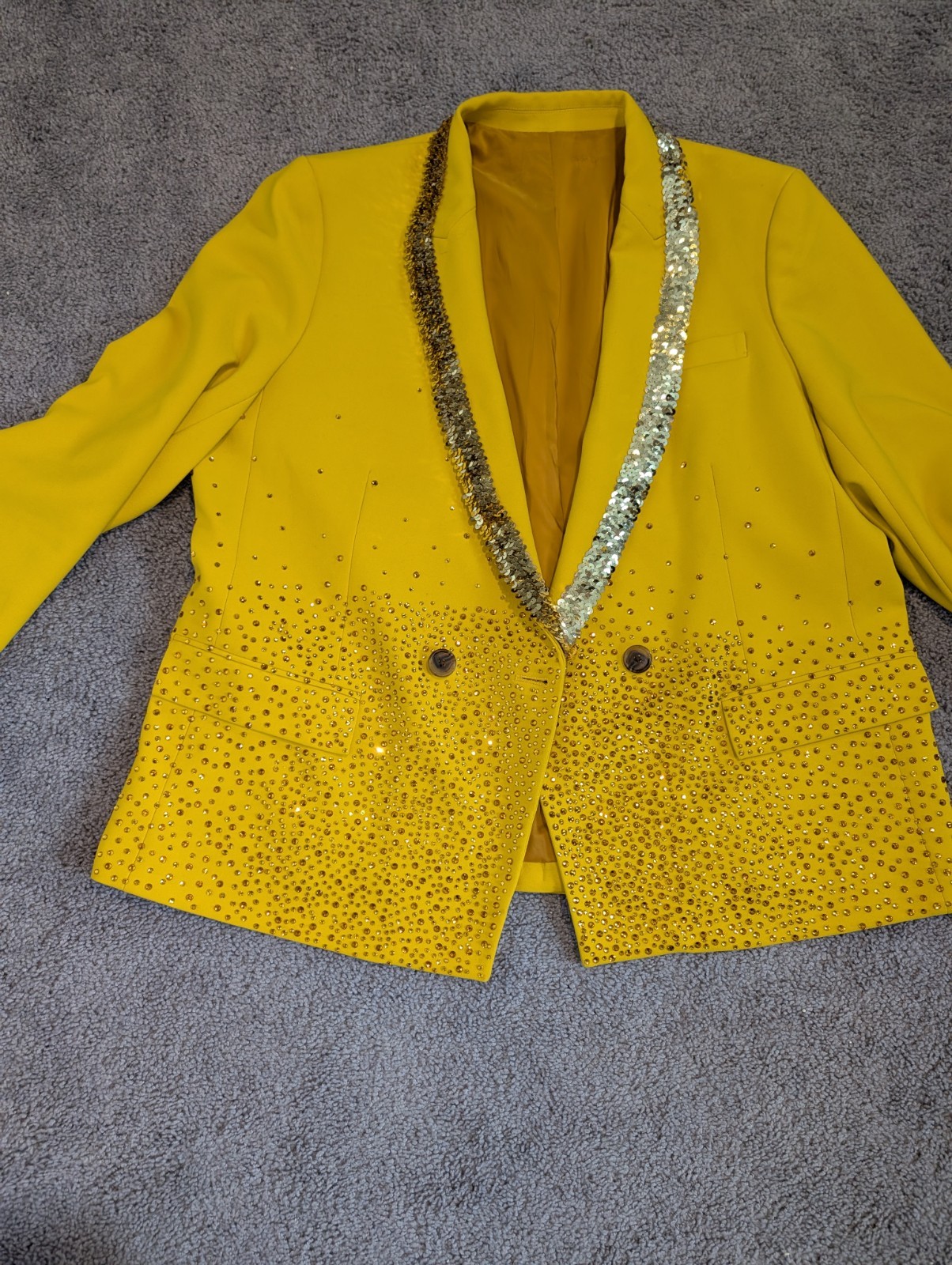 Upcycled Calvin Klein Yellow Sequin Rhinestone Bl… - image 4