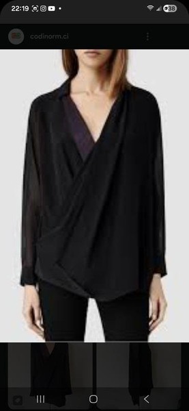 Women AllSaints Shirt Black Silk 38 / M / 46 #4VSD