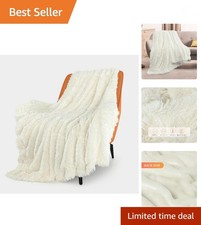 Extra Soft Fuzzy Faux Fur Throw Blanket 50"x60", Reversible Lightweight Fluff...