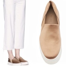 Vince Warren Italian Satin Platform Slip On Sneakers Fawn 9 Designer Street Chic