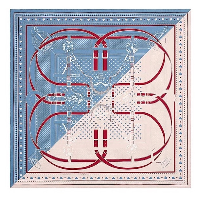 Hermes Scarf Grand Manege Love Bandana Blue Jeans Pink Pearl Hermes Scarf Grand Manege Love Bandana Blue Jeans Pink Pearl